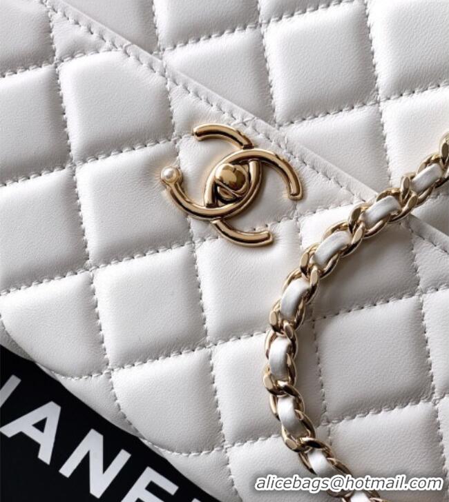 Luxury Classic Chanel Lambskin Leather Clutch with Chain and Pearls Handle AP4976 White 2026
