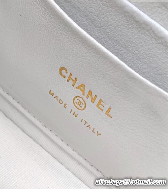 Luxury Classic Chanel Lambskin Leather Clutch with Chain and Pearls Handle AP4976 White 2026