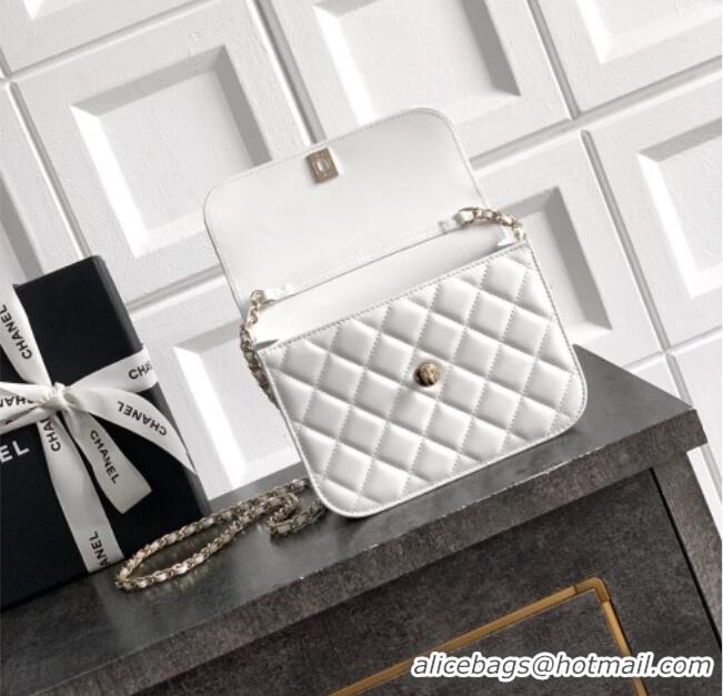 Luxury Classic Chanel Lambskin Leather Clutch with Chain and Pearls Handle AP4976 White 2026