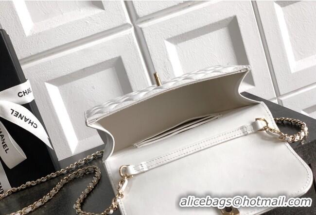 Luxury Classic Chanel Lambskin Leather Clutch with Chain and Pearls Handle AP4976 White 2026