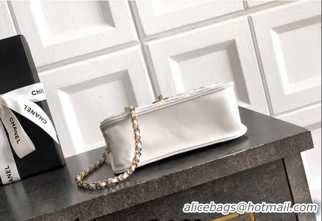 Luxury Classic Chanel Lambskin Leather Clutch with Chain and Pearls Handle AP4976 White 2026