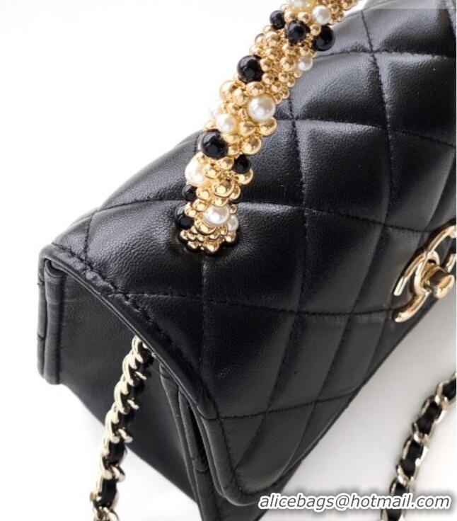Modern Classic Chanel Lambskin Leather Clutch with Chain and Pearls Handle AP4975 Black 2026