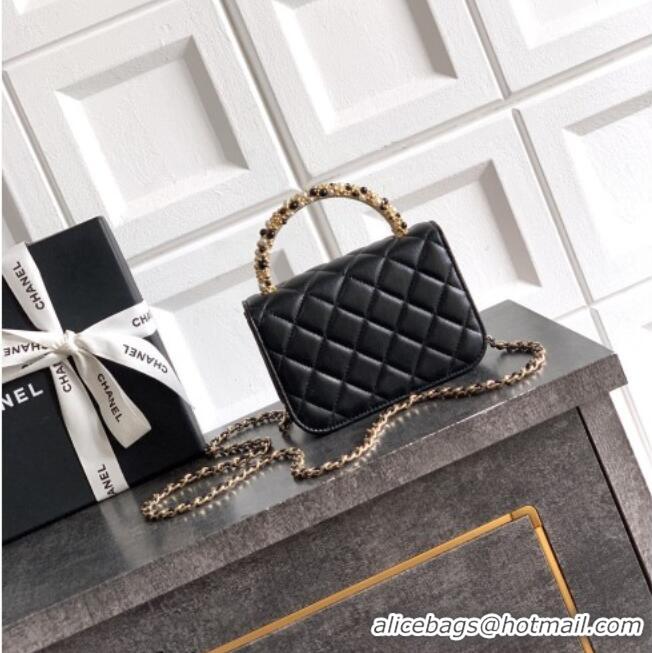 Modern Classic Chanel Lambskin Leather Clutch with Chain and Pearls Handle AP4975 Black 2026