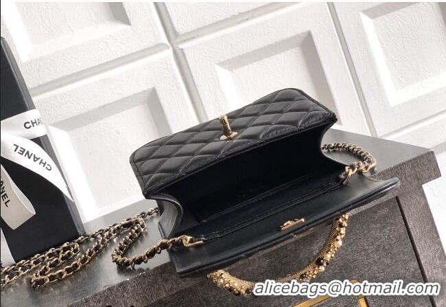 Modern Classic Chanel Lambskin Leather Clutch with Chain and Pearls Handle AP4975 Black 2026