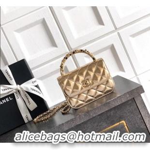 Market Sells Chanel Lambskin Leather Clutch with Chain and Pearls Handle AP4975 Gold 2026