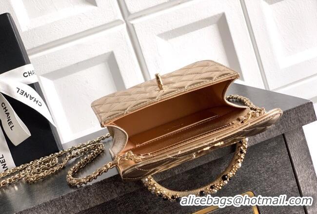 Market Sells Chanel Lambskin Leather Clutch with Chain and Pearls Handle AP4975 Gold 2026