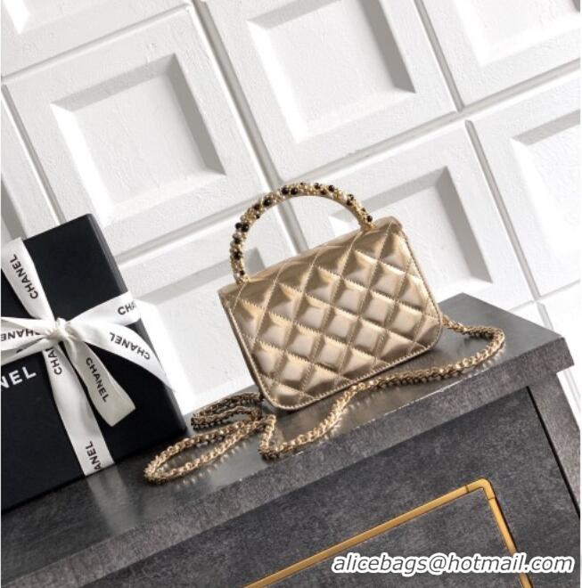 Market Sells Chanel Lambskin Leather Clutch with Chain and Pearls Handle AP4975 Gold 2026