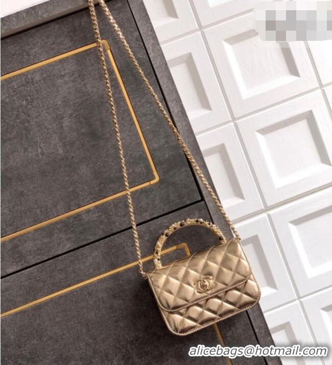 Market Sells Chanel Lambskin Leather Clutch with Chain and Pearls Handle AP4975 Gold 2026