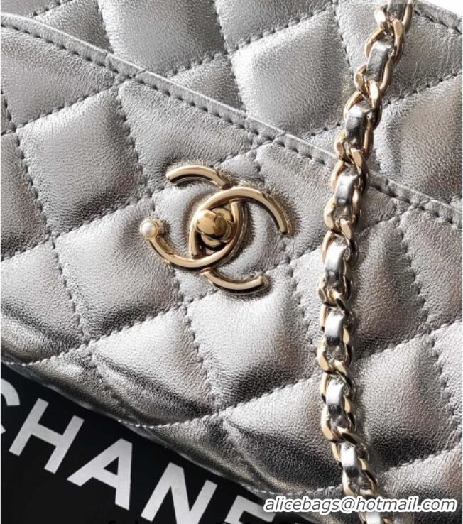 Buy Classic Chanel Lambskin Leather Clutch with Chain and Pearls Handle AP4975 Silver 2026