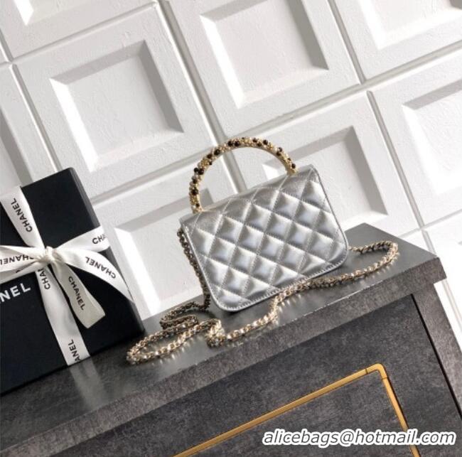 Buy Classic Chanel Lambskin Leather Clutch with Chain and Pearls Handle AP4975 Silver 2026