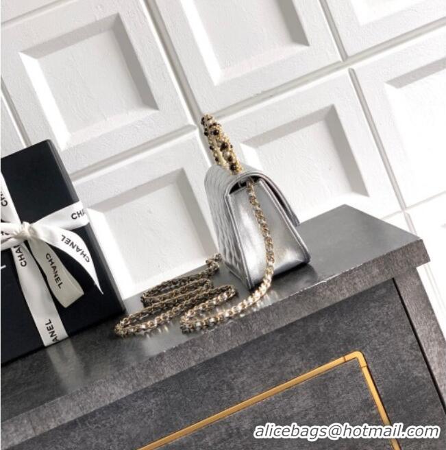 Buy Classic Chanel Lambskin Leather Clutch with Chain and Pearls Handle AP4975 Silver 2026