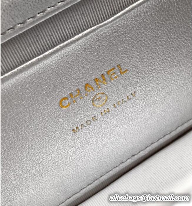 Buy Classic Chanel Lambskin Leather Clutch with Chain and Pearls Handle AP4975 Silver 2026