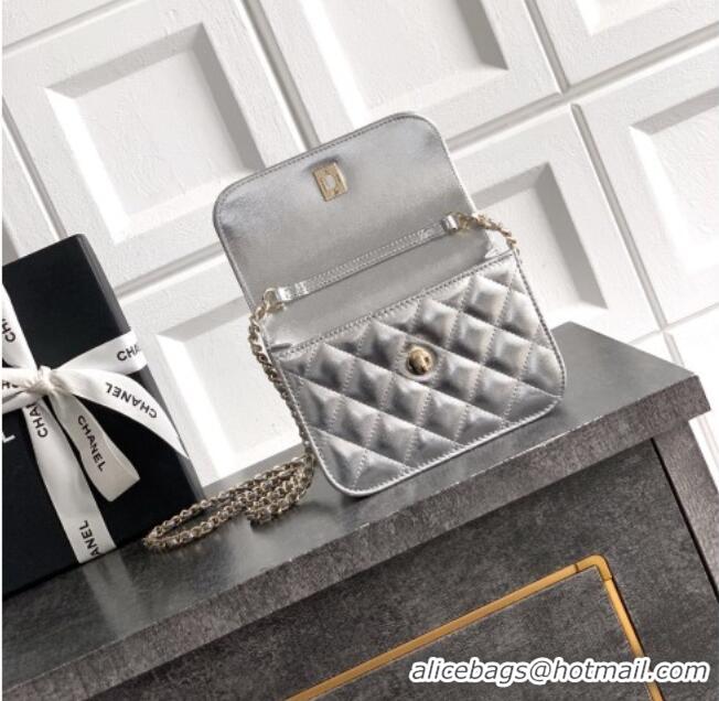 Buy Classic Chanel Lambskin Leather Clutch with Chain and Pearls Handle AP4975 Silver 2026