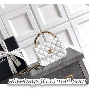 Luxury Cheap Chanel Lambskin Leather Clutch with Chain and Pearls Handle AP4975 White 2026
