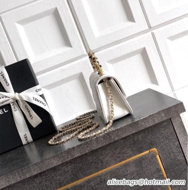 Luxury Cheap Chanel Lambskin Leather Clutch with Chain and Pearls Handle AP4975 White 2026