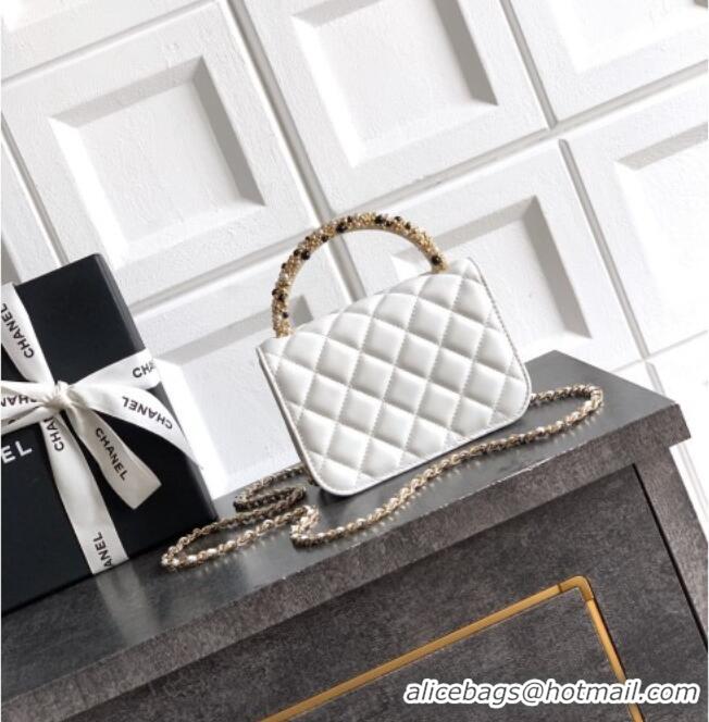 Luxury Cheap Chanel Lambskin Leather Clutch with Chain and Pearls Handle AP4975 White 2026