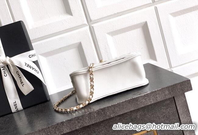 Luxury Cheap Chanel Lambskin Leather Clutch with Chain and Pearls Handle AP4975 White 2026
