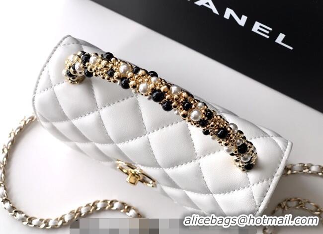 Luxury Cheap Chanel Lambskin Leather Clutch with Chain and Pearls Handle AP4975 White 2026
