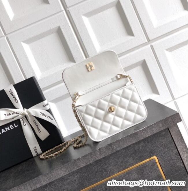 Luxury Cheap Chanel Lambskin Leather Clutch with Chain and Pearls Handle AP4975 White 2026