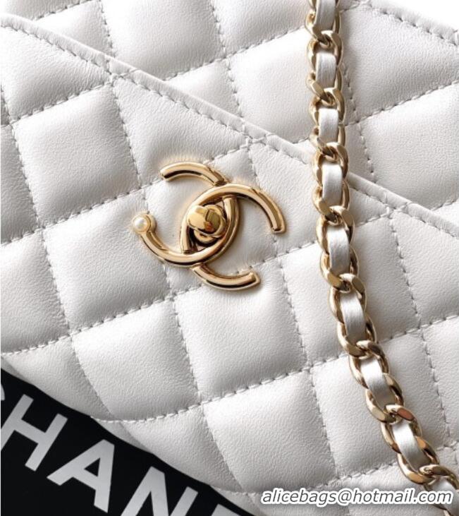 Luxury Cheap Chanel Lambskin Leather Clutch with Chain and Pearls Handle AP4975 White 2026