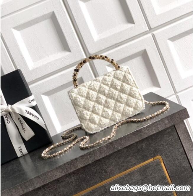 Top Quality Chanel Tweed Clutch with Chain and Pearls Handle AP4975 White 2026