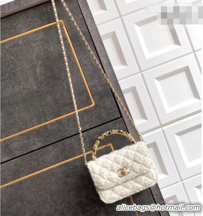 Top Quality Chanel Tweed Clutch with Chain and Pearls Handle AP4975 White 2026