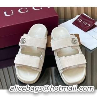 Purchase Gucci Suede Flat Slides Sandal with Strap GG030501 White 2026