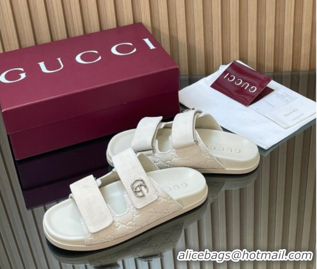 Purchase Gucci Suede Flat Slides Sandal with Strap GG030501 White 2026