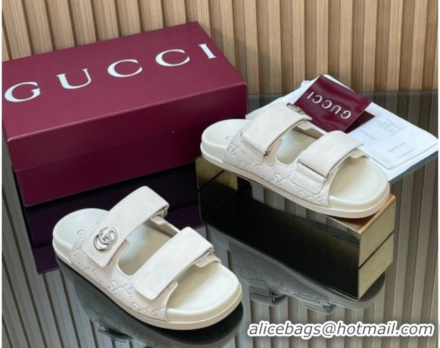Purchase Gucci Suede Flat Slides Sandal with Strap GG030501 White 2026