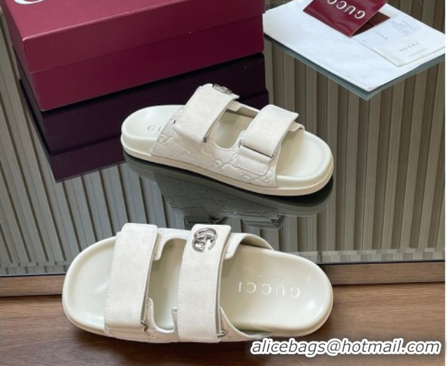 Purchase Gucci Suede Flat Slides Sandal with Strap GG030501 White 2026
