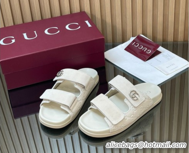 Purchase Gucci Suede Flat Slides Sandal with Strap GG030501 White 2026