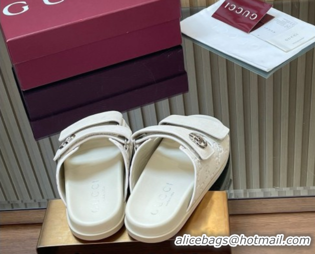 Purchase Gucci Suede Flat Slides Sandal with Strap GG030501 White 2026