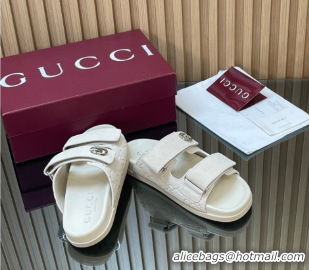 Purchase Gucci Suede Flat Slides Sandal with Strap GG030501 White 2026