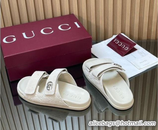 Purchase Gucci Suede Flat Slides Sandal with Strap GG030501 White 2026
