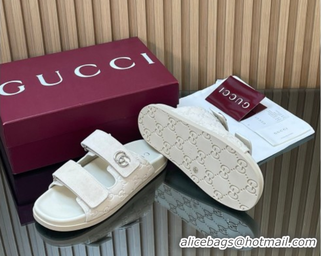 Purchase Gucci Suede Flat Slides Sandal with Strap GG030501 White 2026