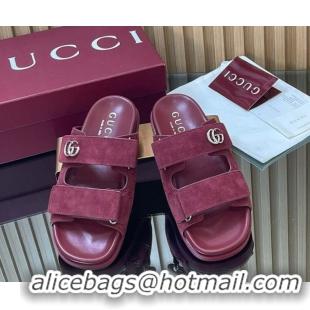 Unique Style Gucci Suede Flat Slides Sandal with Strap GG030501 Burgundy 2026