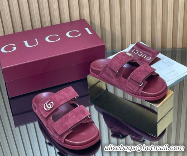 Unique Style Gucci Suede Flat Slides Sandal with Strap GG030501 Burgundy 2026