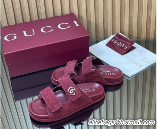 Unique Style Gucci Suede Flat Slides Sandal with Strap GG030501 Burgundy 2026