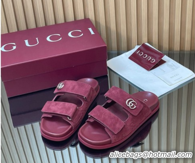 Unique Style Gucci Suede Flat Slides Sandal with Strap GG030501 Burgundy 2026