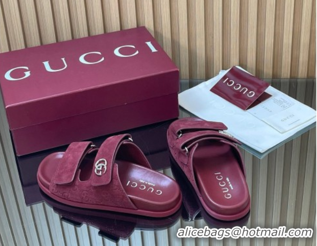 Unique Style Gucci Suede Flat Slides Sandal with Strap GG030501 Burgundy 2026