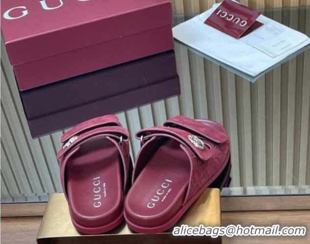 Unique Style Gucci Suede Flat Slides Sandal with Strap GG030501 Burgundy 2026
