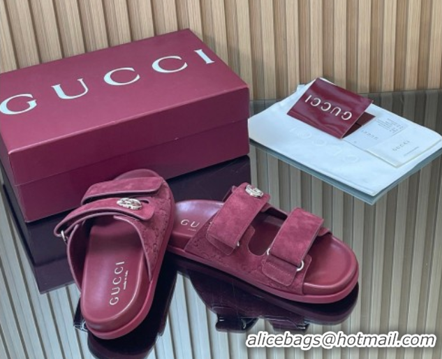 Unique Style Gucci Suede Flat Slides Sandal with Strap GG030501 Burgundy 2026
