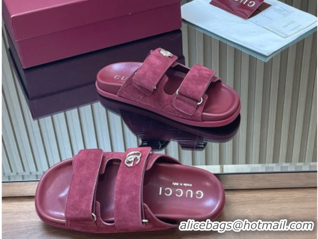 Unique Style Gucci Suede Flat Slides Sandal with Strap GG030501 Burgundy 2026