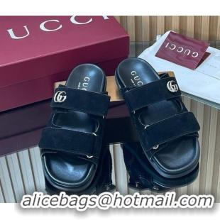 Best Product Gucci Suede Flat Slides Sandal with Strap GG030501 Black 2026