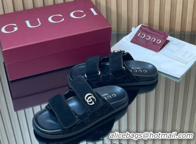 Best Product Gucci Suede Flat Slides Sandal with Strap GG030501 Black 2026