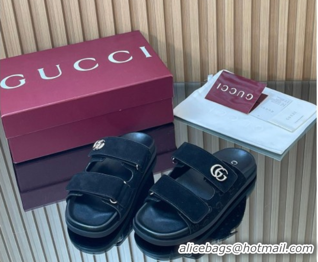 Best Product Gucci Suede Flat Slides Sandal with Strap GG030501 Black 2026