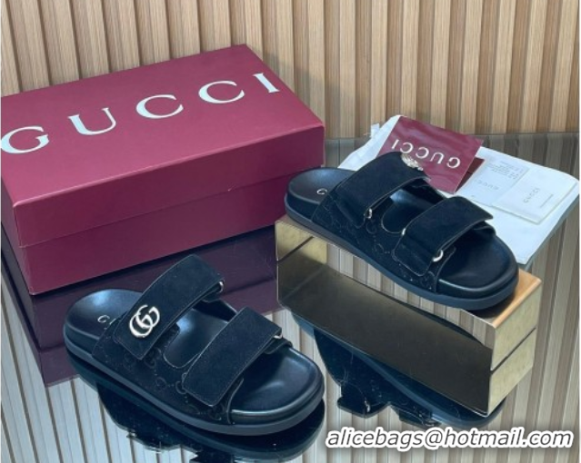 Best Product Gucci Suede Flat Slides Sandal with Strap GG030501 Black 2026