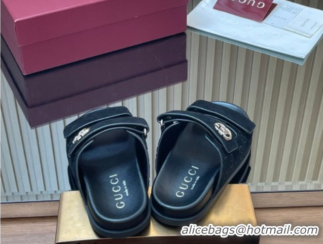 Best Product Gucci Suede Flat Slides Sandal with Strap GG030501 Black 2026