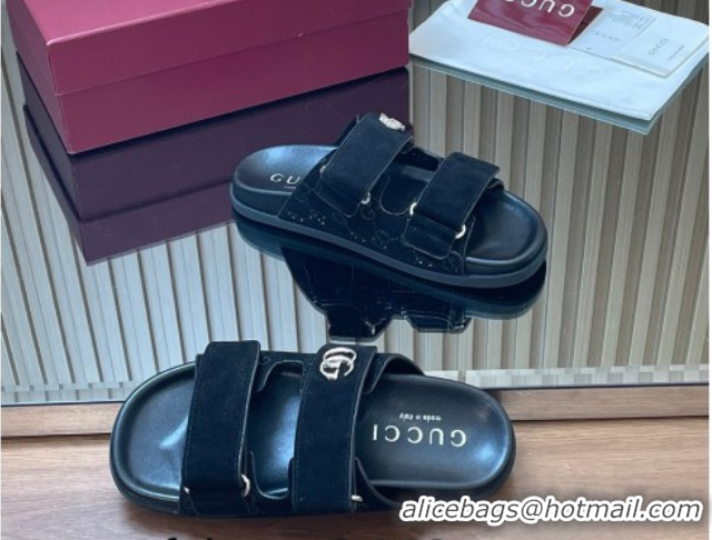 Best Product Gucci Suede Flat Slides Sandal with Strap GG030501 Black 2026