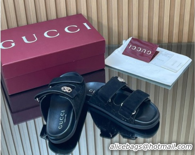 Best Product Gucci Suede Flat Slides Sandal with Strap GG030501 Black 2026